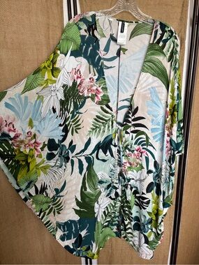 Jantzen Teal & Green Tropical Print Kimono
